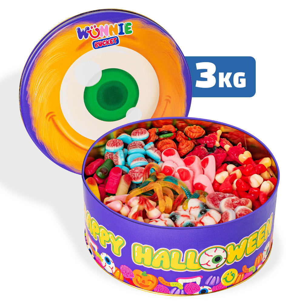 Wunnie Bucket “Happy Halloween”, blik om te vullen met je favoriete gummy snoepjes - 3 kg
