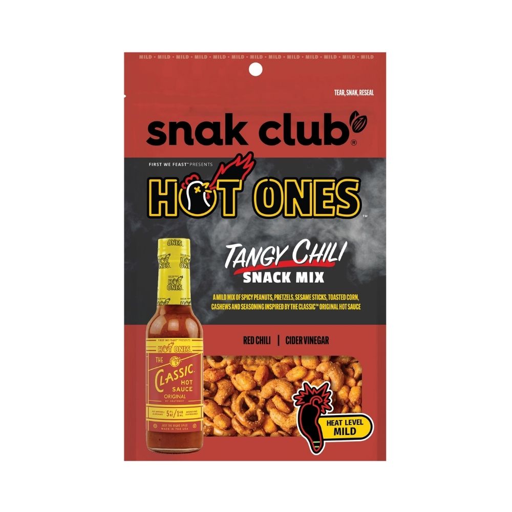 Snack club Hot Ones Tangy Chili Snack Mix, noten en rode chili van 57g