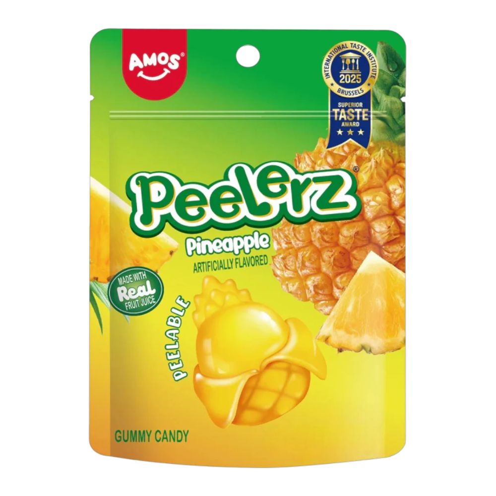 Amos Peelerz Gummy Ananas, gomballen met ananassmaak van 65g