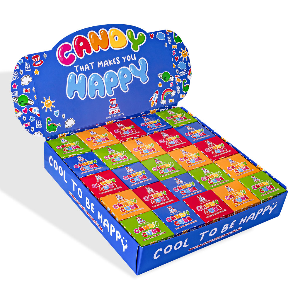 Candy Cube Kit "Party", doosjes van 50g gomballen ideaal als feestafsluiter gadgets (25, 50 of 75 stuks)