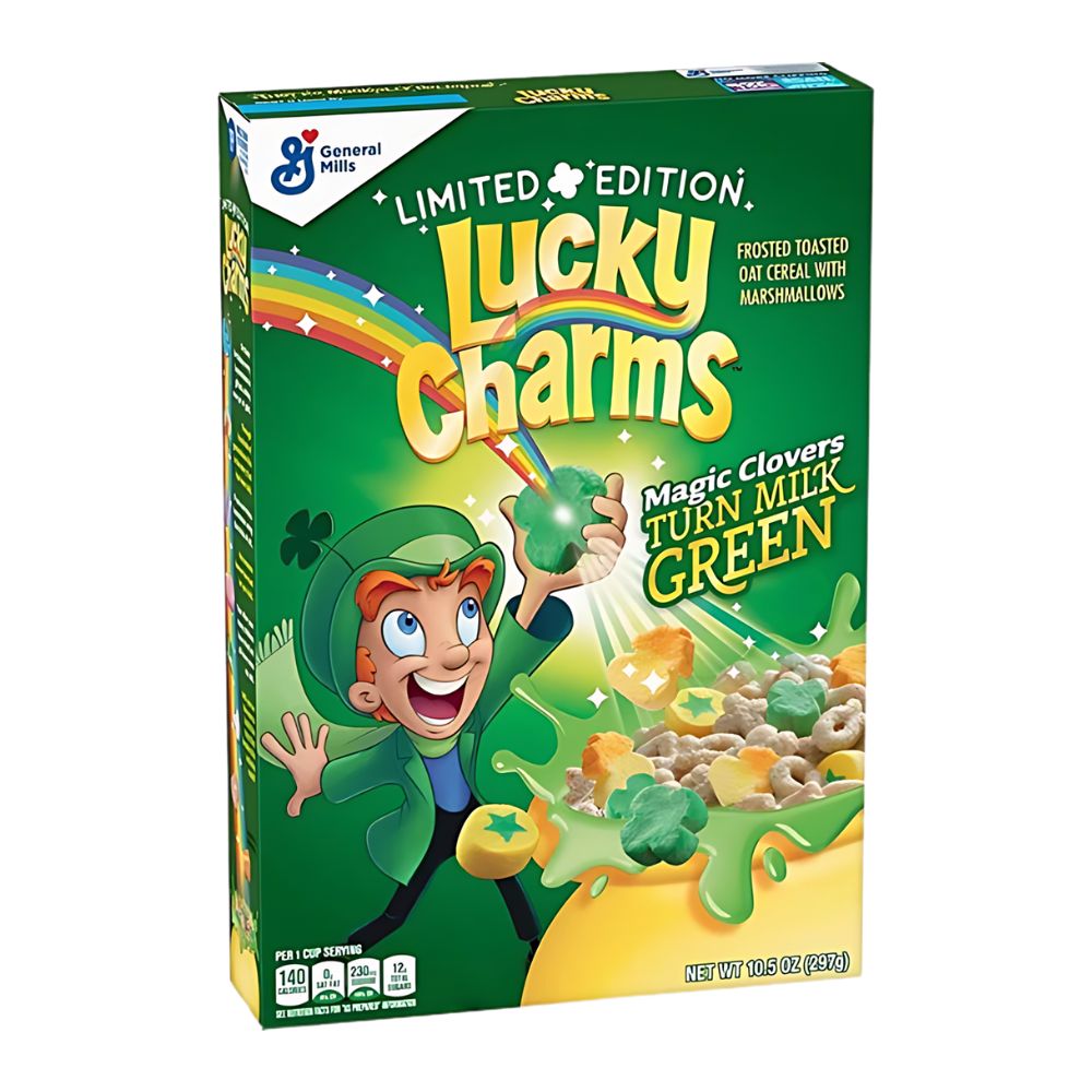 Confezione da 300g di cereali con marshmallows Lucky Charms.