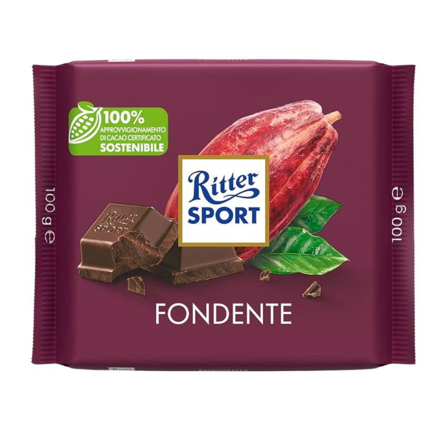 Confezione da 100g, cioccolato fondente 50% Ritter Sport.