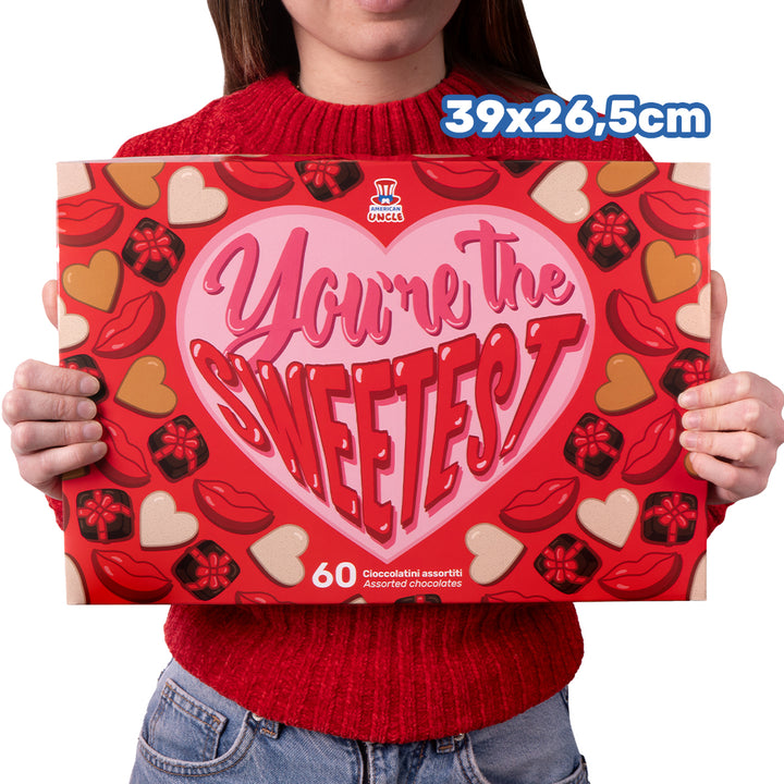 Doos chocolaatjes "Je bent de liefste", box van 600 g met 60 gemengde chocolaatjes