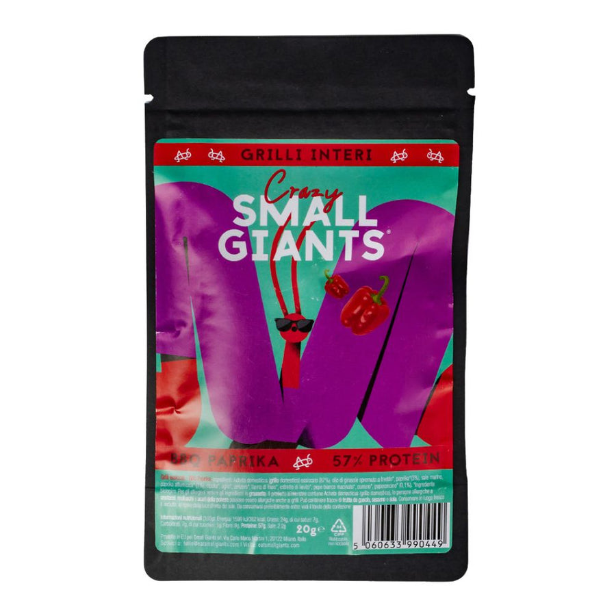 Confezione da 20g, grilli essiccati aromatizzati alla paprika Crazy Small Giants.