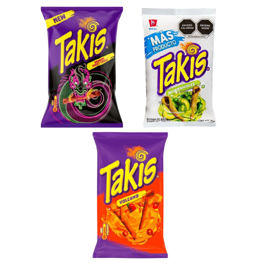 Takis Mix: Takis Dragon Sweet Chili da 100g, Takis Huakamoles da 70g, Takis TNT Queso Volcano da 100g