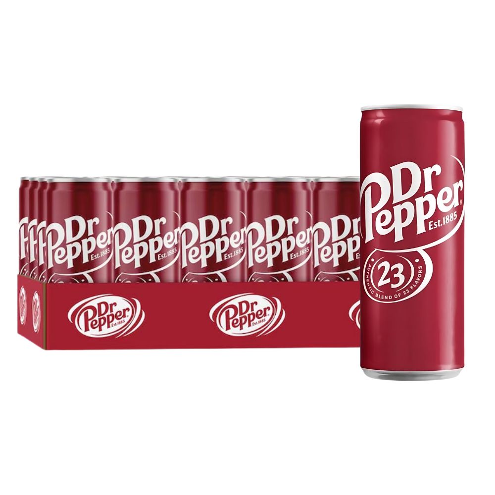 Dr Pepper, drank met vanille- en karamelsmaak van 330ml (verpakking van 24)