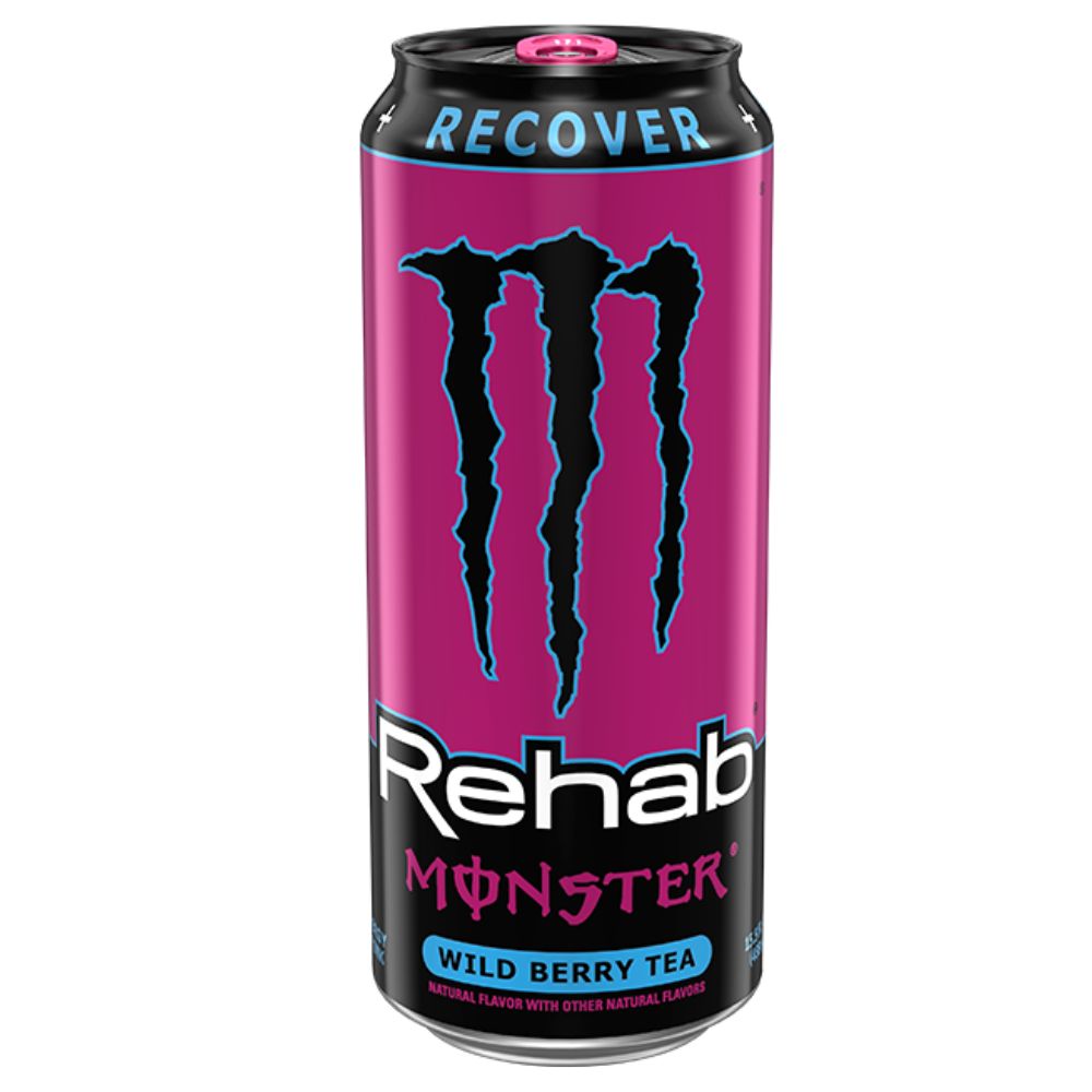 (Monster niet voor verzameling, beschadigd) Monster Energy Rehab Wild Berry Tea, energy drink met de smaak van rode vruchtenthee van 458ml
