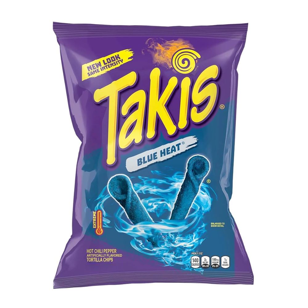 Takis Blue Heat, pittige tortilla-krullen van 65g