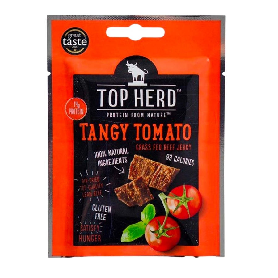 Confezione da 35g di carne di manzo al pomodoro Top Herd Tangy Tomato Grass Fed Beef Jerky