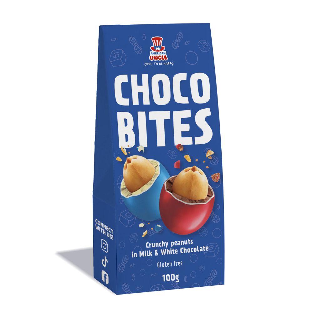 Choco Bites, confetti met geroosterde pinda's bedekt met melk- en witte chocolade van 100g