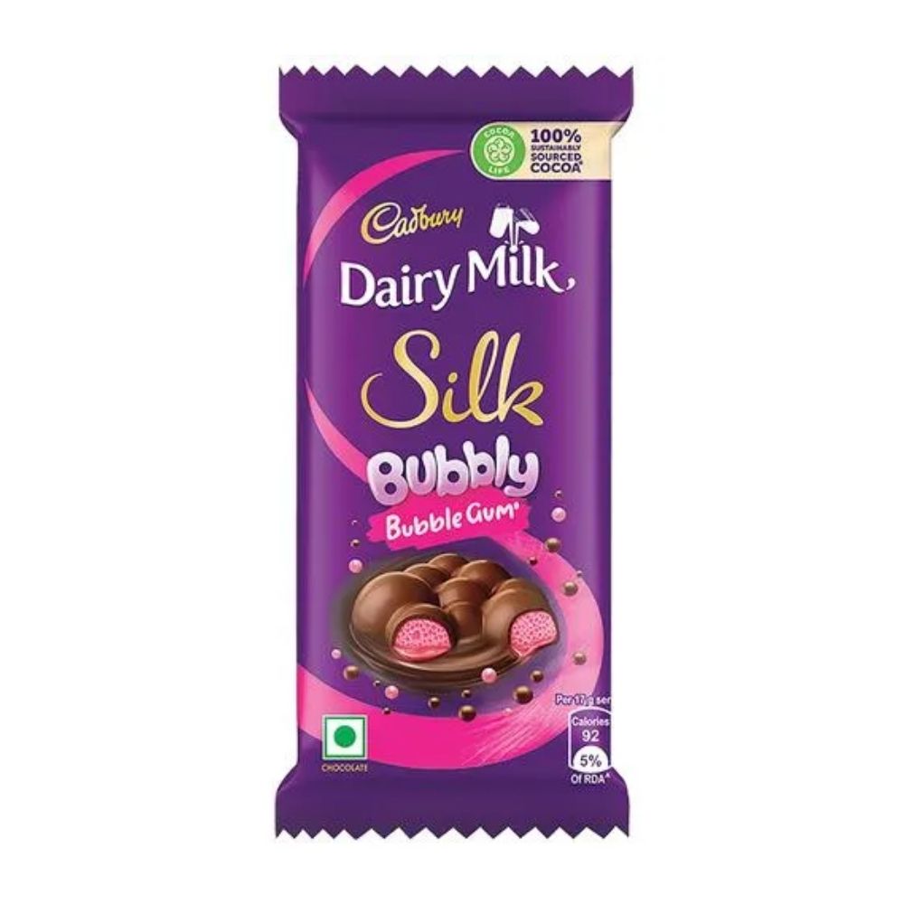 Cadbury Dairy Milk Silk Bubbly Bubble Gum, reep gevuld met bubblegum-smaakcrème van 50g