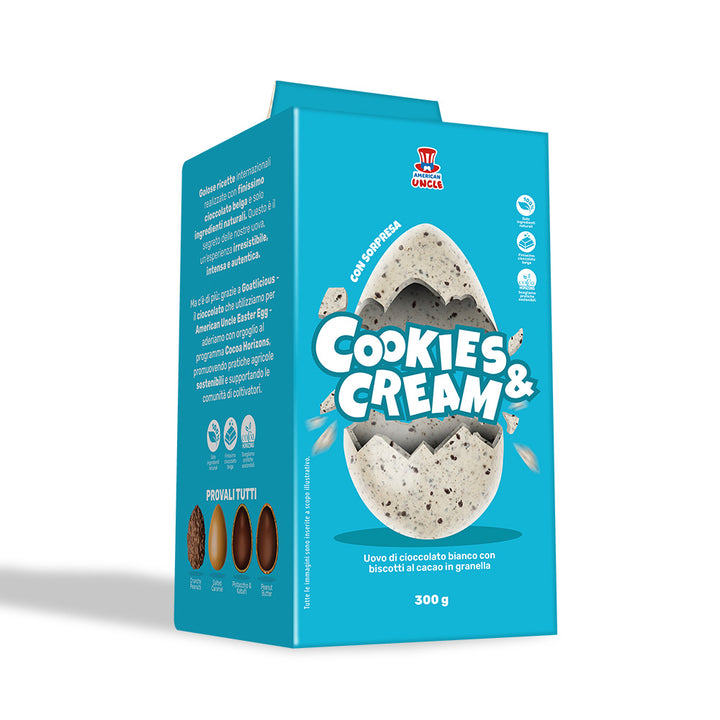American Uncle Cookies & Cream Easter Egg, wit chocolade paasei met cacao koekjesstukjes van 300 g 