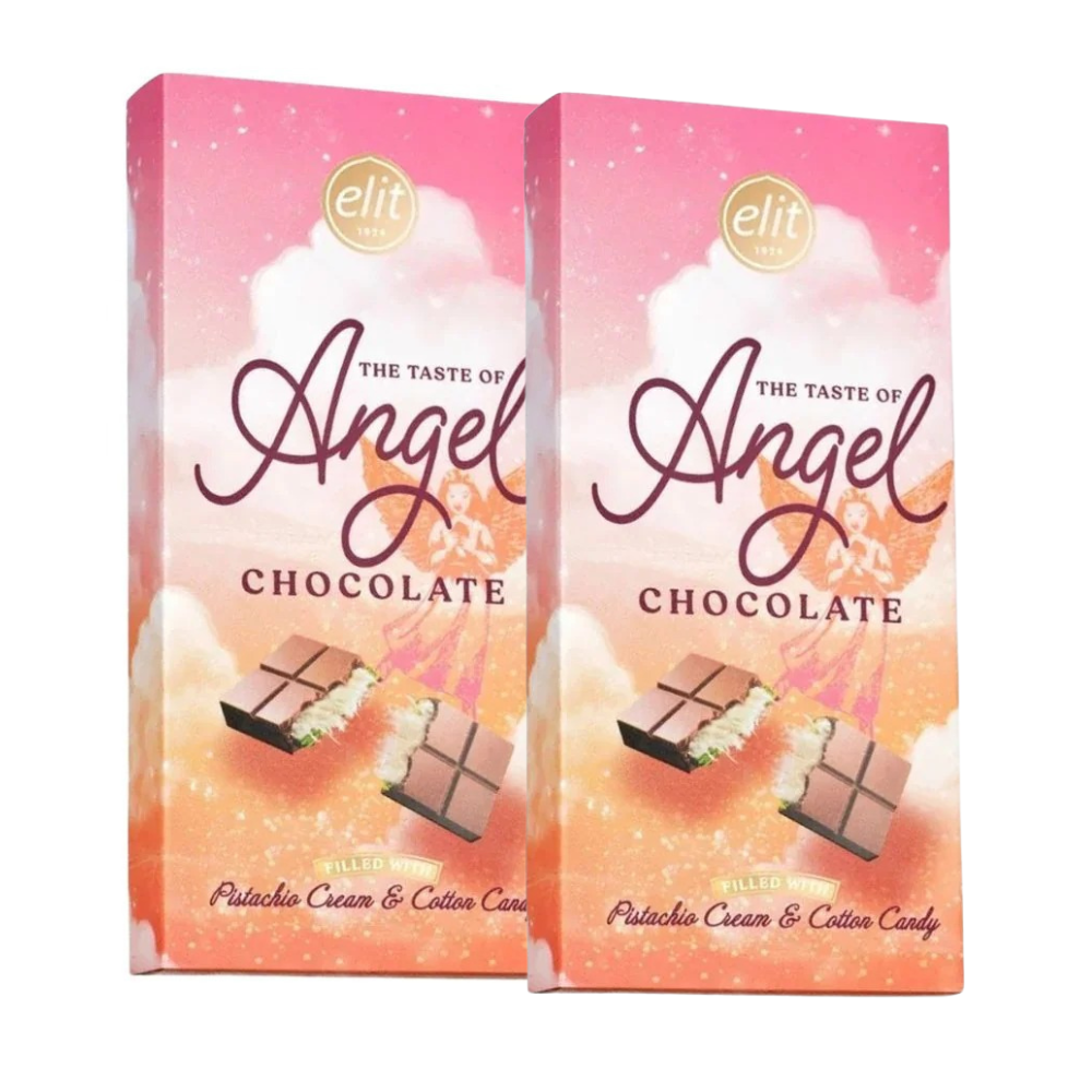 2x Noesis Angel Hair, Ruby-chocolade gevuld met granaatappel-pismaniye en pistachecrème van 75g 