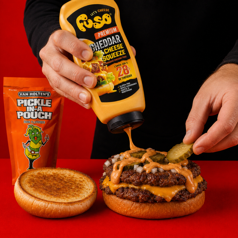 Panino smash burger con salse e cetrioli