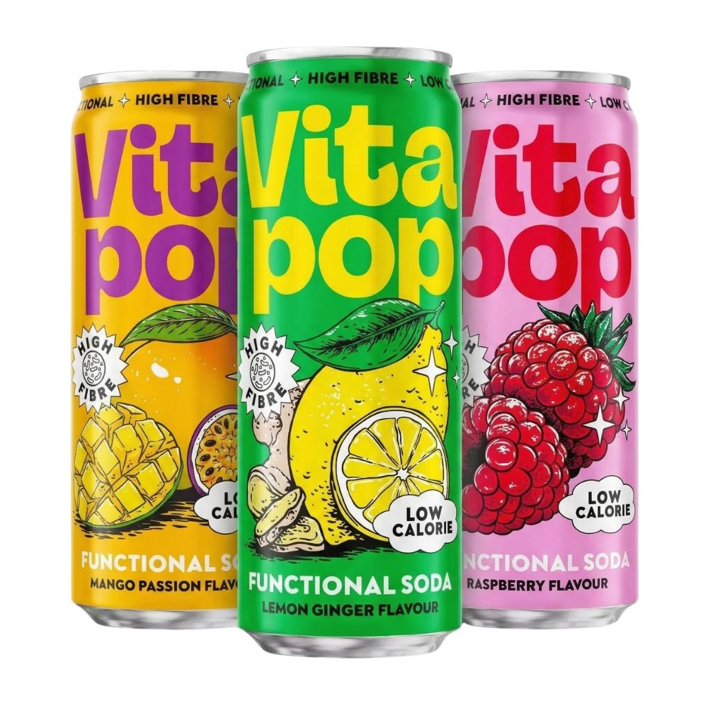 3x VITA POP (Mango Passievrucht, Citroen Gember, Framboos), 3 functionele dranken van 330ml 