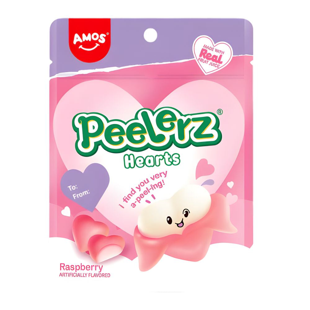 Amos 4D Gummy Bursting Hearts, caramelle gommose ripiene al gusto di fragola e ciliegia da 65g,