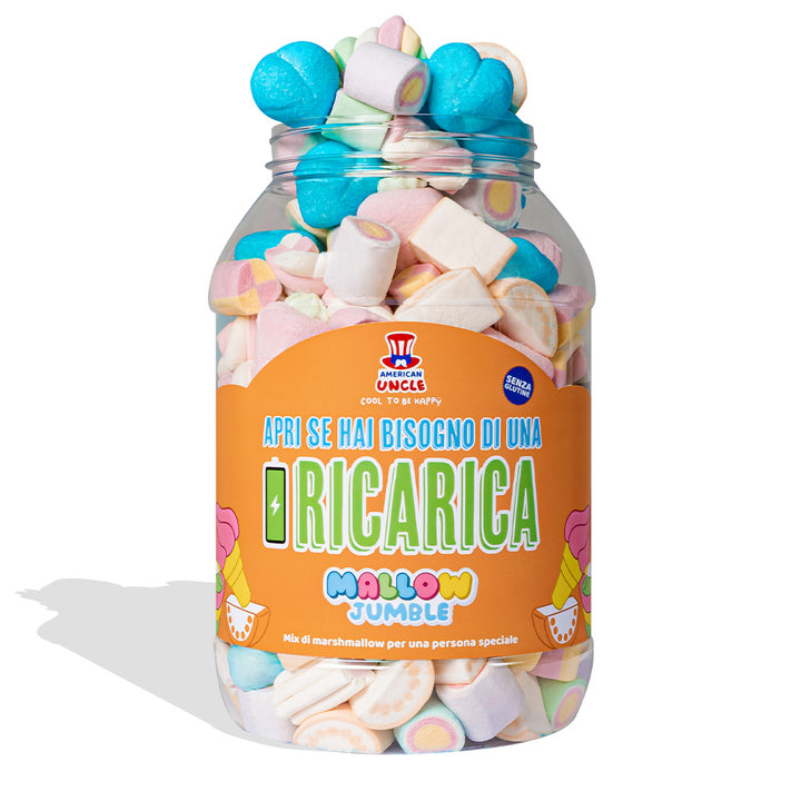 Mallow Jumble "Open als je een opkikker nodig hebt", pot met marshmallows om samen te stellen met je favoriete smaken 