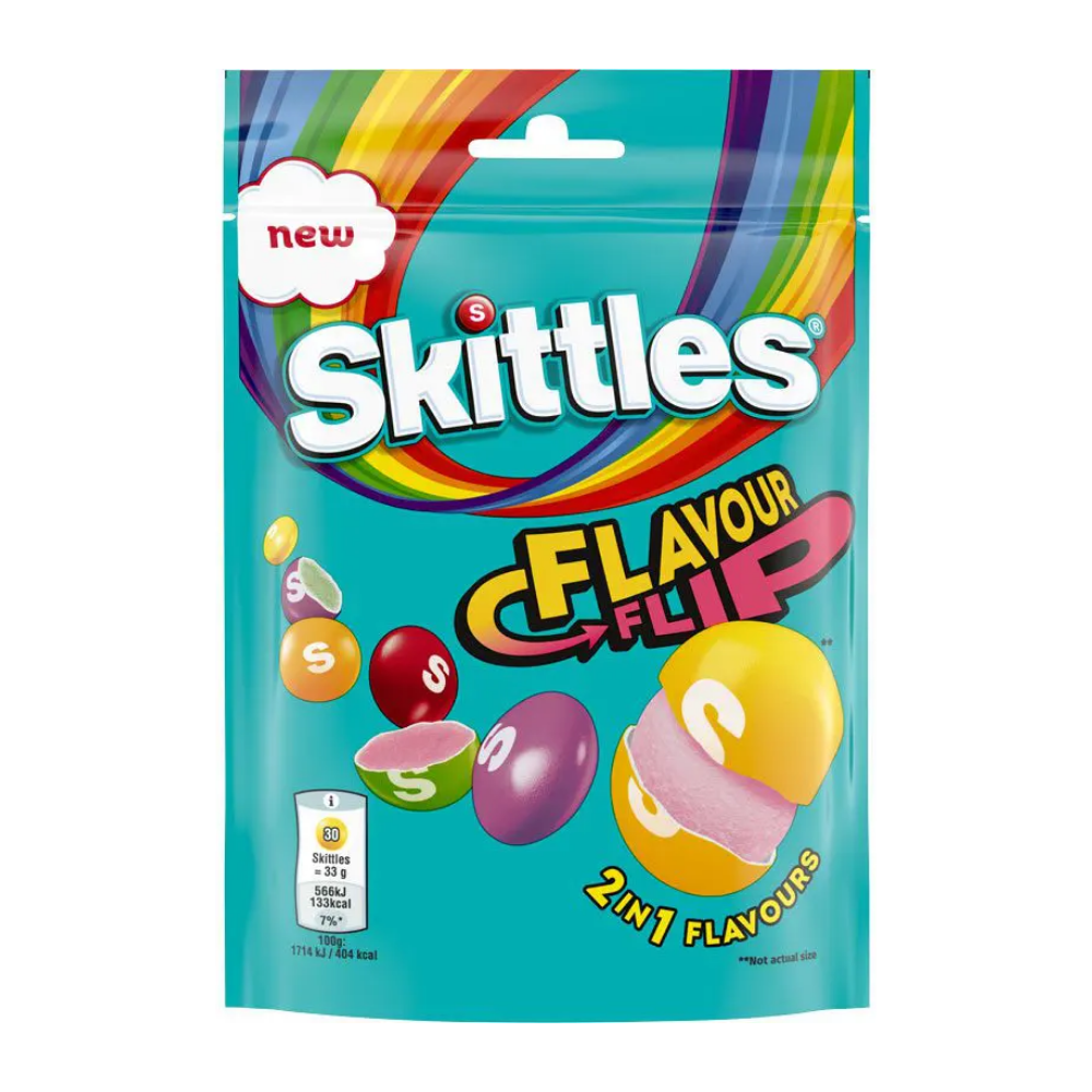 Skittles Flavour Flip, fruitige snoepjes met dubbele smaak van 136 gr 