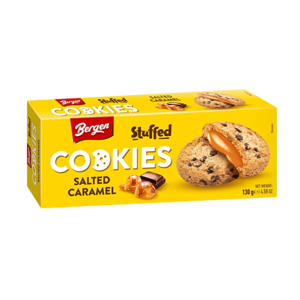 Bergen Stuffed Cookies Salted Caramel, met gezouten karamel gevulde koekjes van 130g 