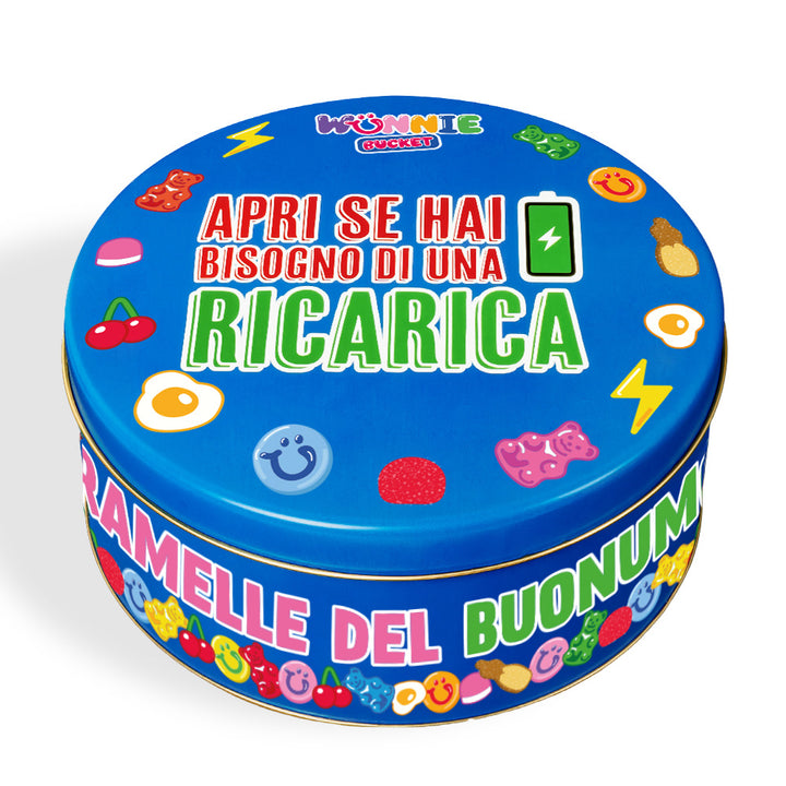 Wunnie Bucket "Open als je een opkikker nodig hebt", blik met gomballen om samen te stellen met je favoriete smaken - 3 kg 