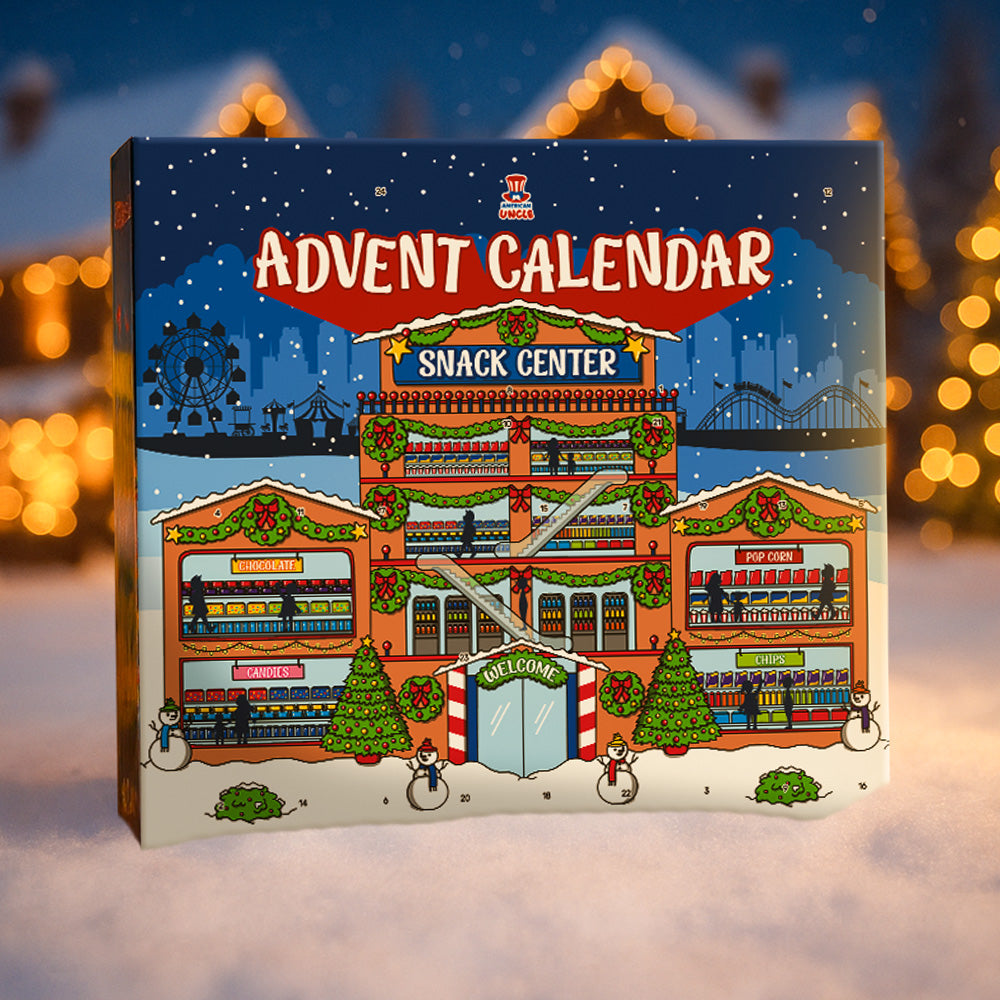 Calendario dell'avvento Snack Center su sfondo innevato