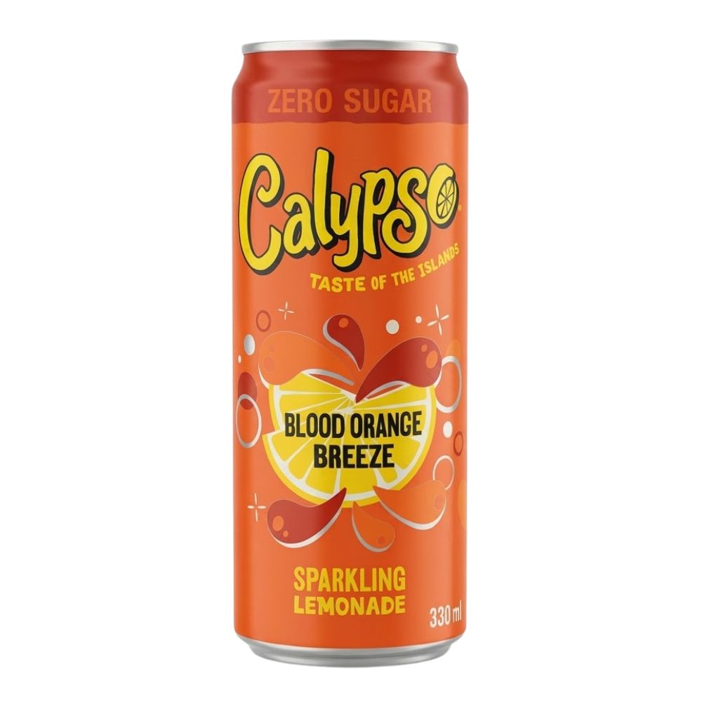 Calypso Blood Orange Breeze Sprankelende limonade, drank met de smaak van bloedsinaasappel en gember van 330 ml 