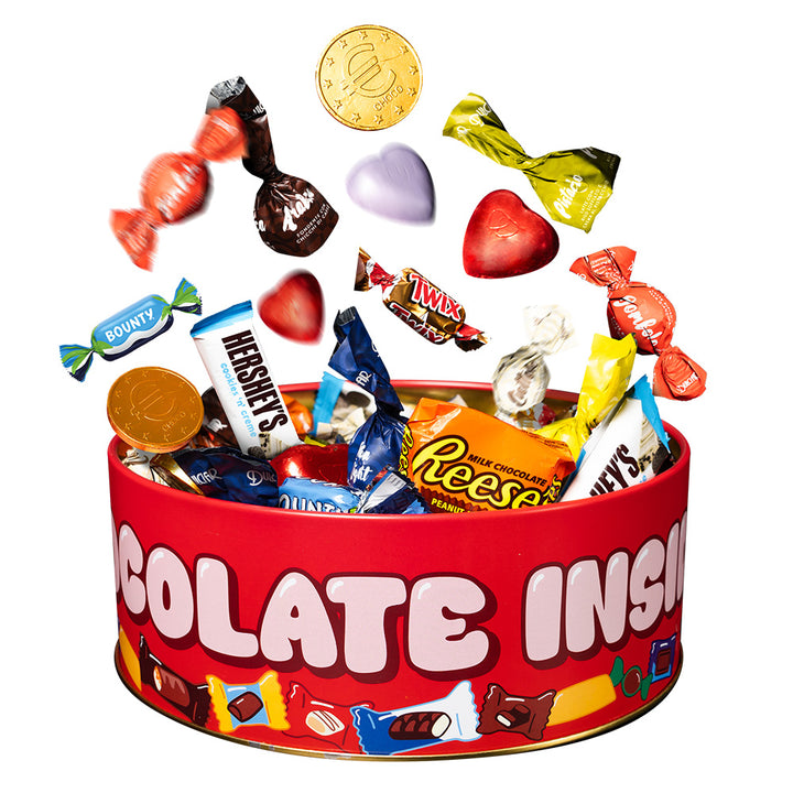 Ciokko Bucket “You make me happy”, een blik van 1 kg chocolaatjes die je kunt samenstellen met de favoriete smaken van je wederhelft 