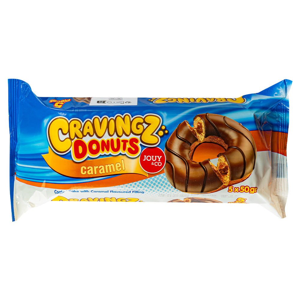 Jouy&Co Cravingz Donuts Caramel, 5 donuts gevuld met karamelcrème en bedekt met chocolade van 50g 