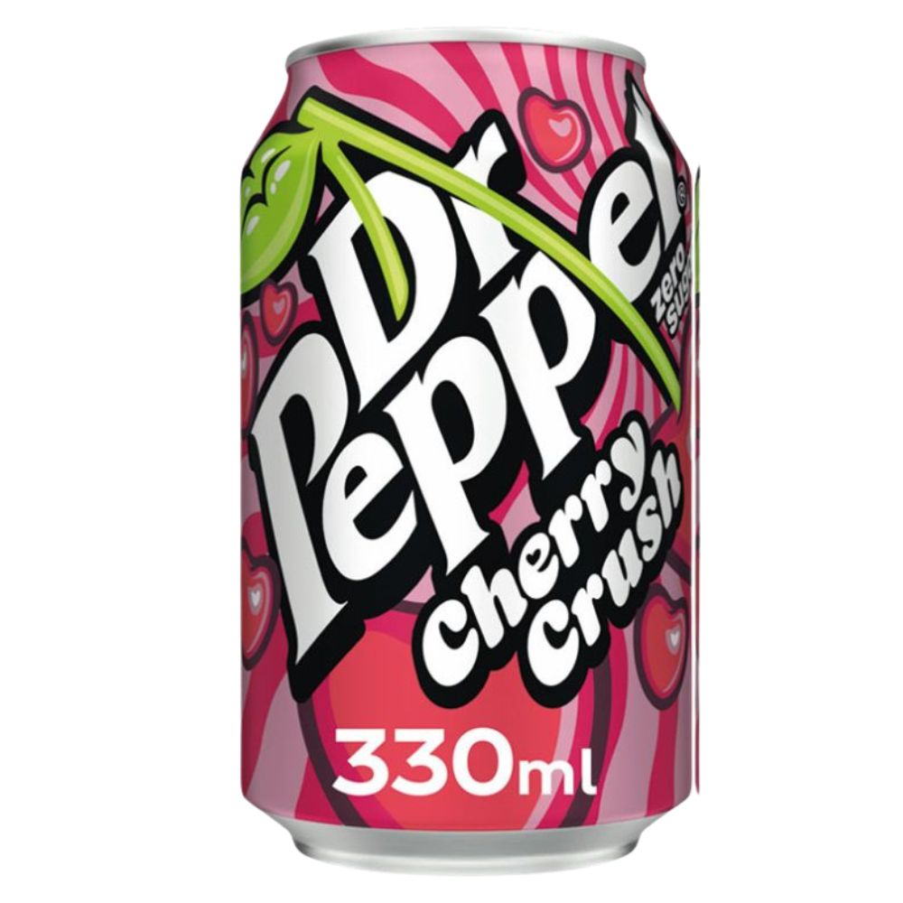 Dr Pepper Zero Cherry Crush, suikervrije koolzuurhoudende drank met kersensmaak van 330 ml 