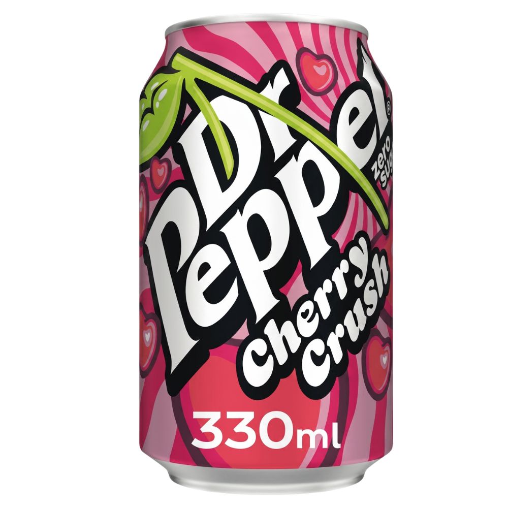Dr Pepper Zero Cherry Crush, suikervrije koolzuurhoudende drank met kersensmaak van 330 ml 