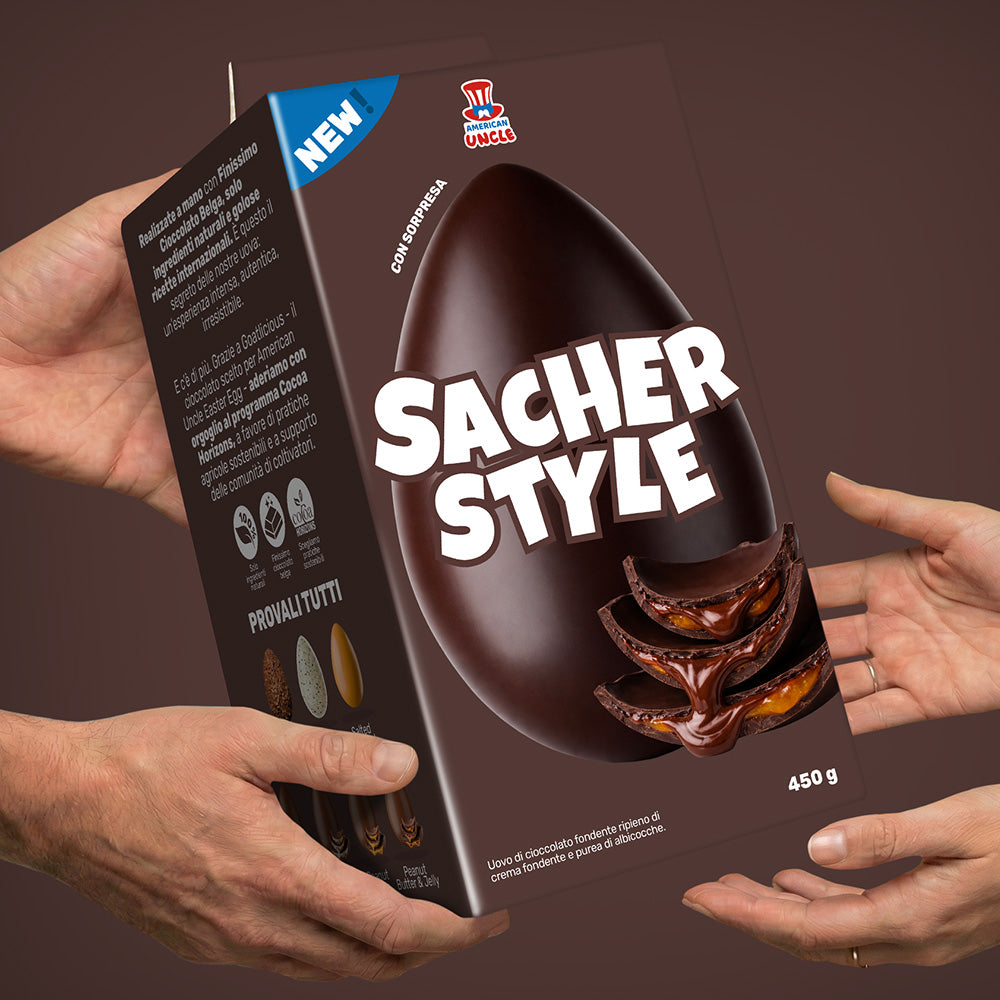 American Uncle Egg Sacher, uovo di pasqua ripieno di marmellata e cioccolato