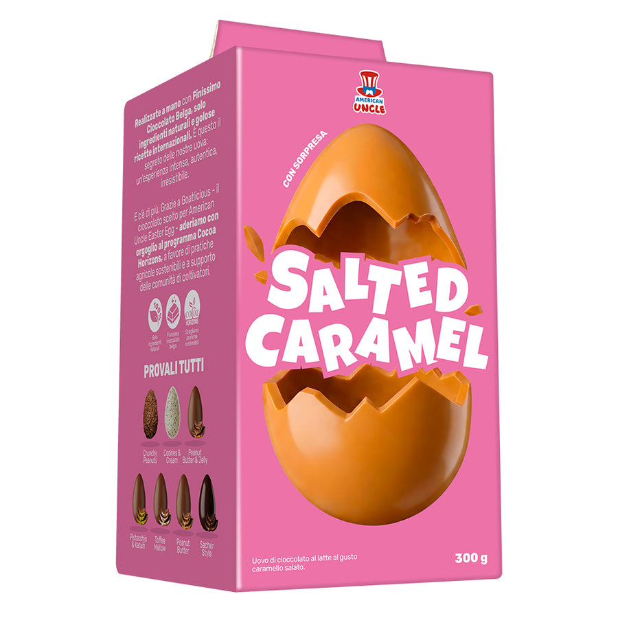 Paasei van 300g chocolade en gezouten karamel, American Uncle Salted Caramel Egg