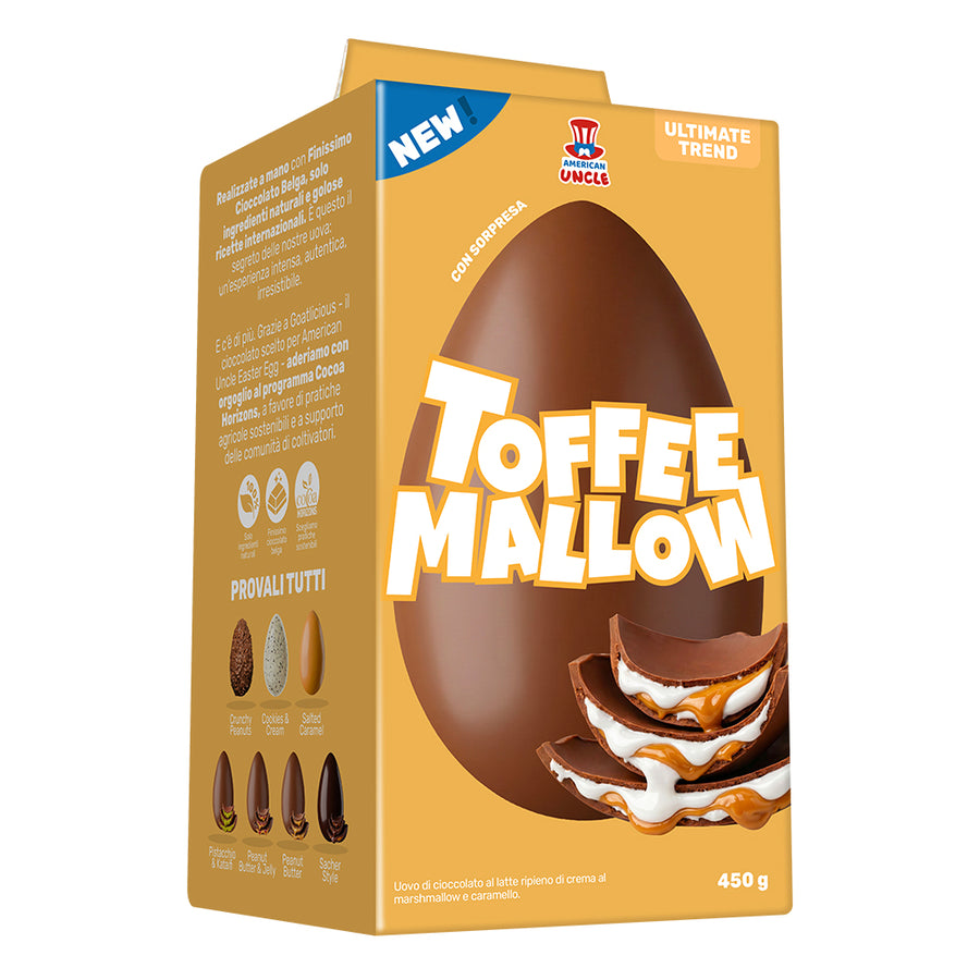 American Uncle Egg Toffee Mallow, paasei gevuld met karamel en marshmallow van 450g