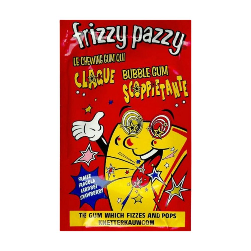 Frizzy Pazzy Bubble Gum, knallende aardbeienkauwgomgranulaat van 7g 