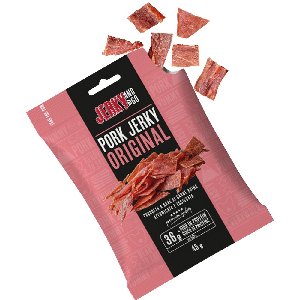 Jerky and Go Pork Jerky Original, gedroogd varkensvlees van 45g 