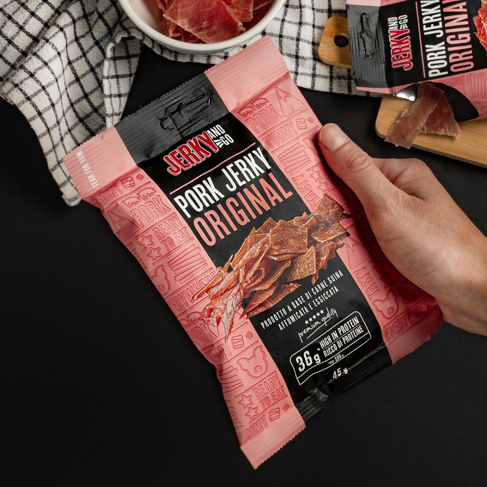 Jerky and Go Pork Jerky Original, gedroogd varkensvlees van 45g 