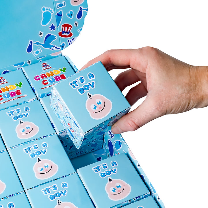 Candy Cube Kit “It’s a boy”, 50g doosjes met gummy snoepjes ideaal voor de babyshower of geboorte (25, 50 of 75 stuks) 