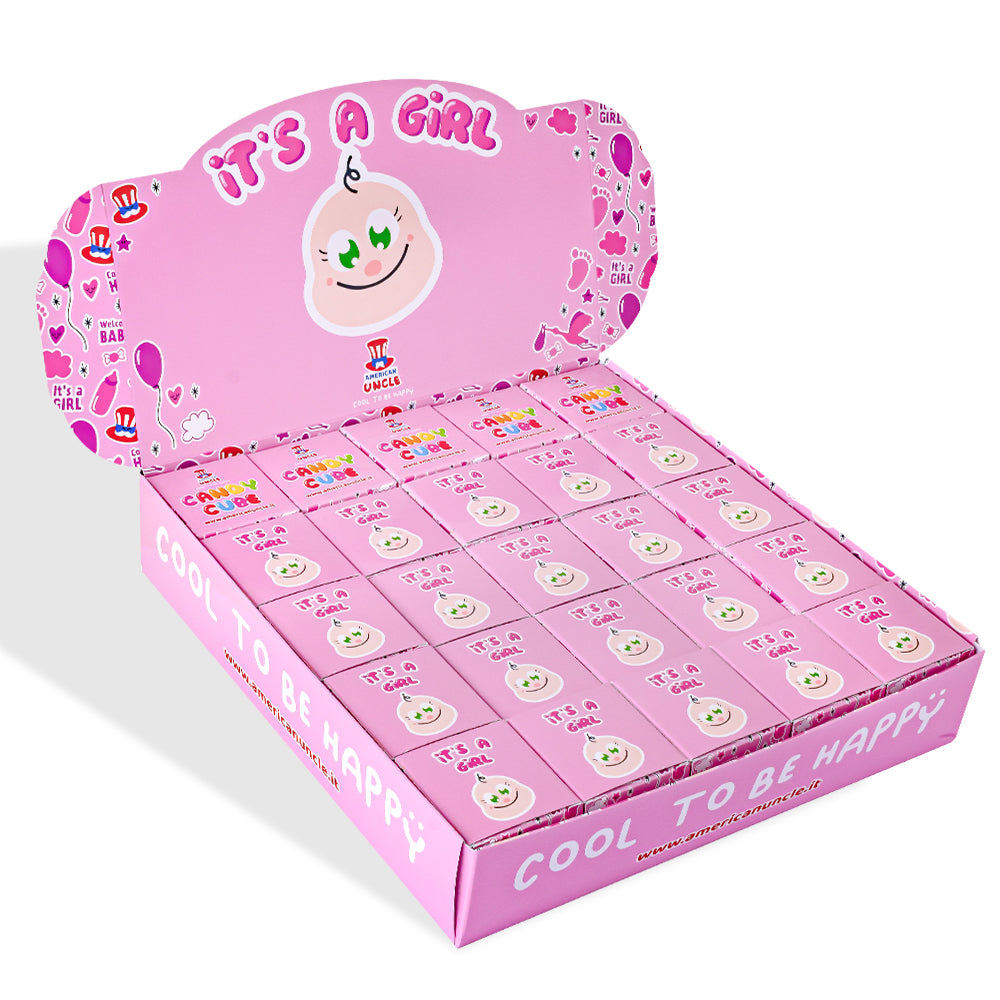 Candy Cube Kit “It’s a girl”, doosjes van 50g gummisnoepjes ideaal voor de babyshower of geboorte (25, 50 of 75 stuks) 