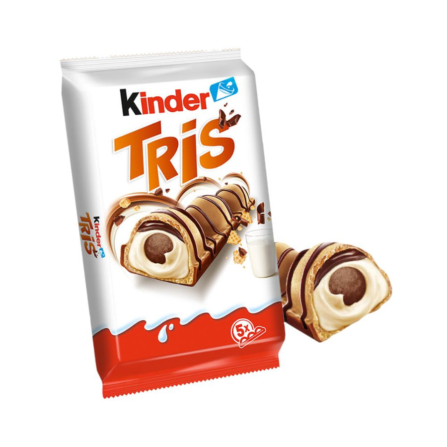 Kinder Tris, confezione da 5 crunchy wafer con crema al latte e topping al cioccolato da 100g