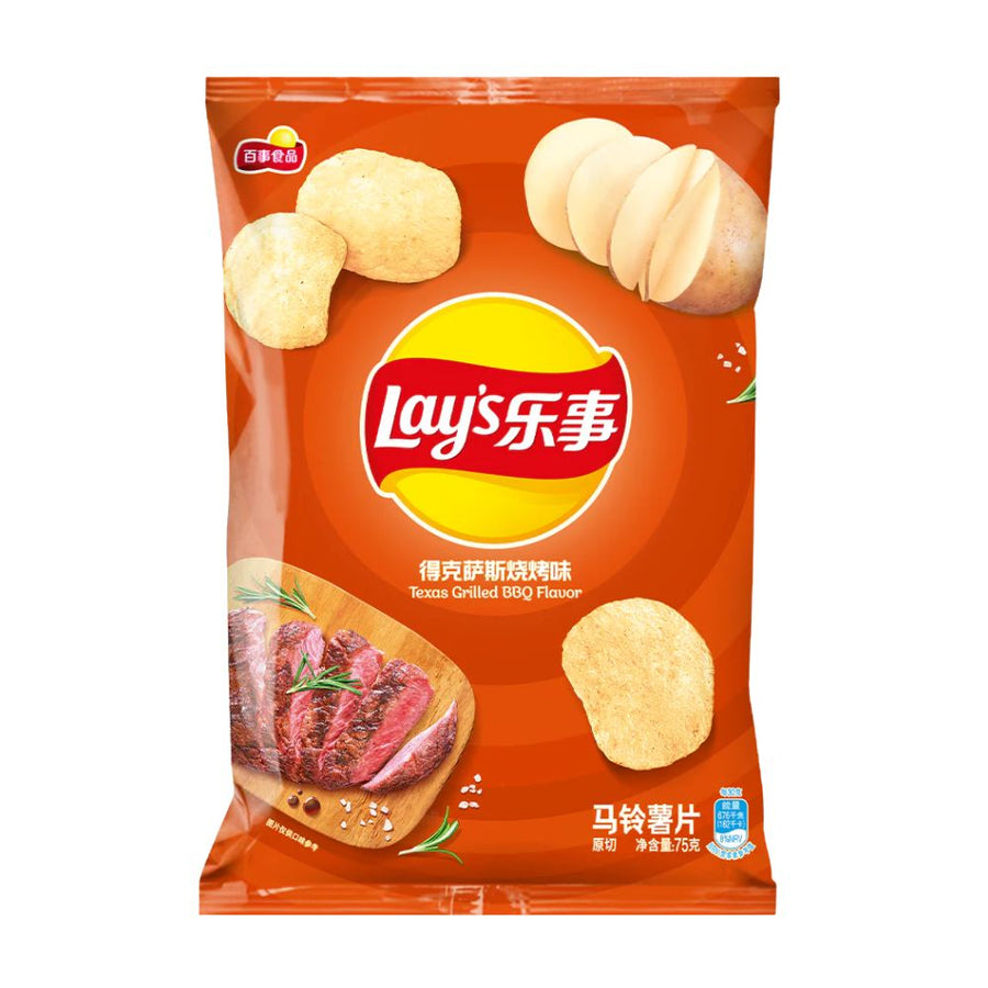 Lay's Texas Grilled BBQ Flavor, patatine al gusto di carne da 70g.