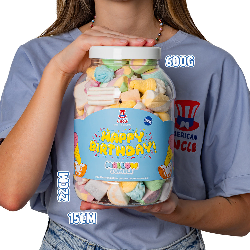 Mallow Jumble "Happy Birthday", pot marshmallows om samen te stellen met je favoriete smaken 