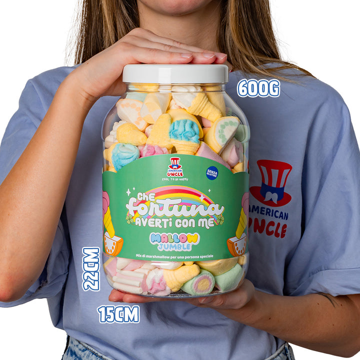 Mallow Jumble "Wat een geluk om jou bij me te hebben", pot marshmallows om samen te stellen met je favoriete smaken 