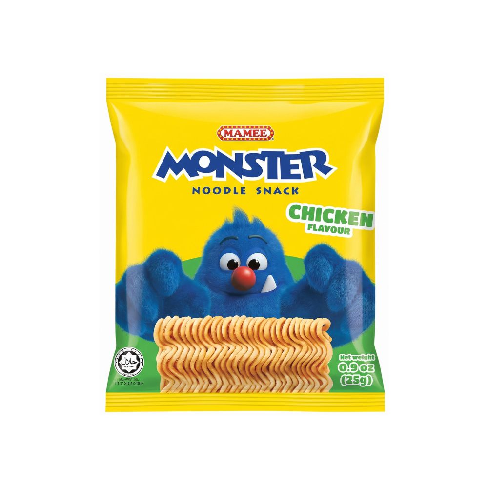 Mamee Monster Noodle Snack kip-smaak, noedels snack met kipsmaak van 25 g 