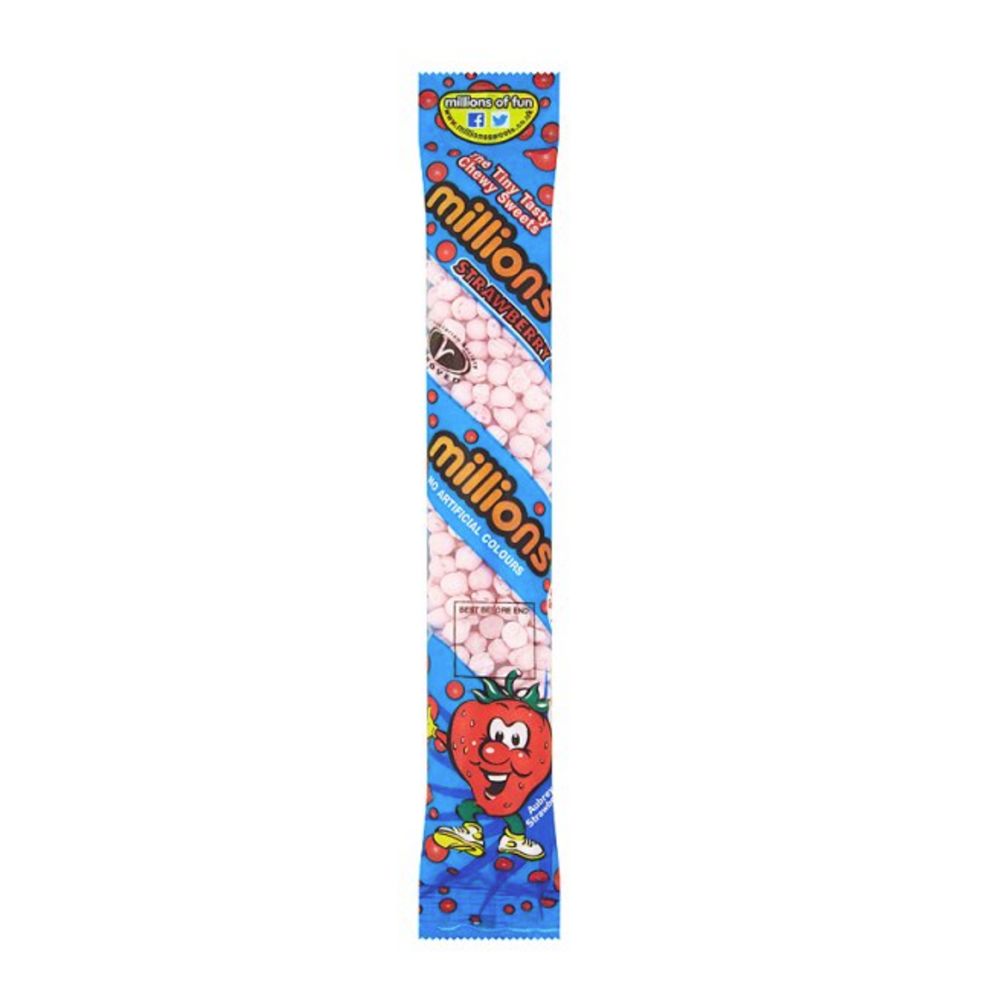 Millions Strawberry, harde aardbeiensnoepjes van 55g 