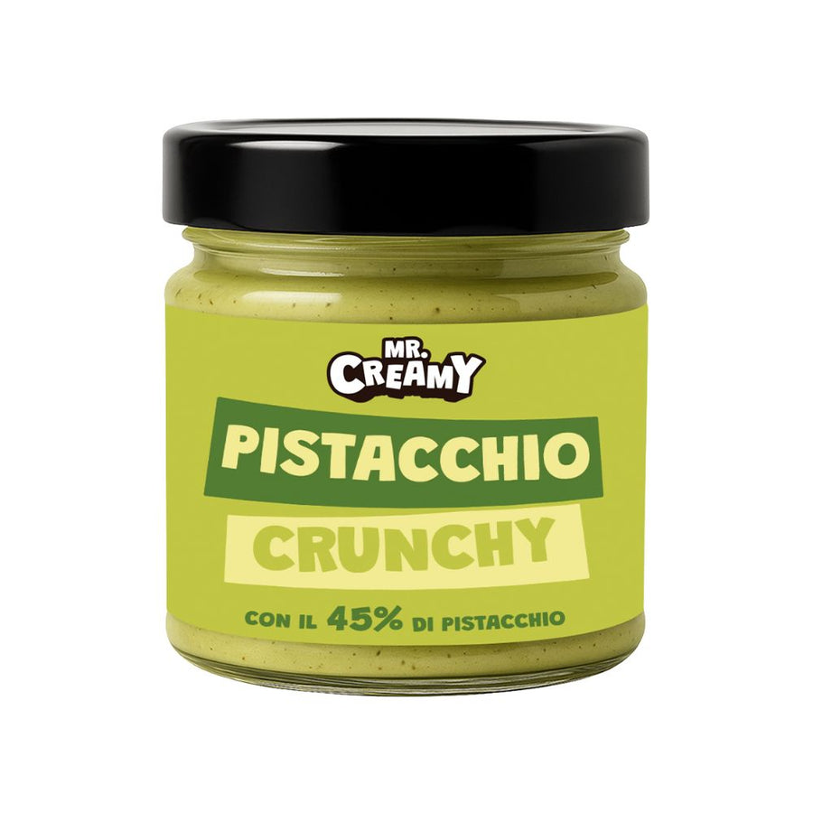 Mr. Creamy Pistacchio Crunchy, crema spalmabile al Pistacchio 45% con granella di Pistacchio da 200g.