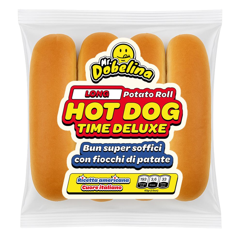 Hot Dog Aardappelbroodje, 4 aardappelbroodjes voor hot dog van 60g 