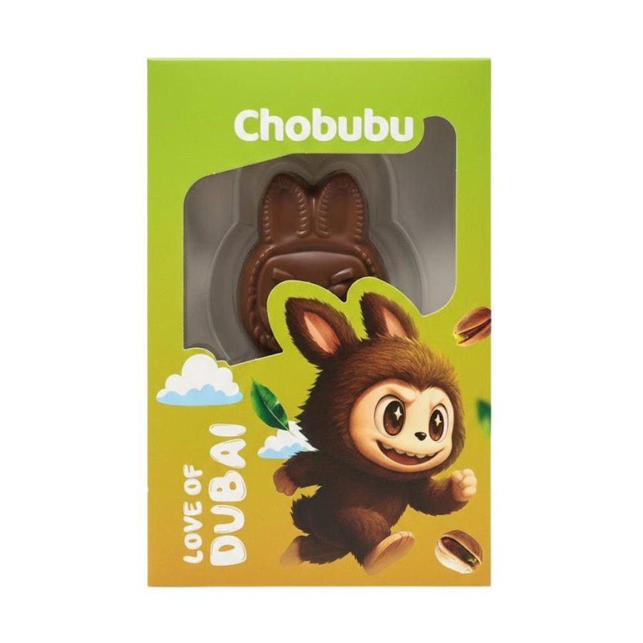 Noesis Chobubu Love of Dubai, melkchocolade met pistachenoten en geroosterde deegdraden van 75g.