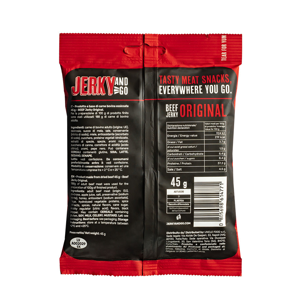 Jerky and Go Beef Jerky Original, 45g gedroogd rundvlees 