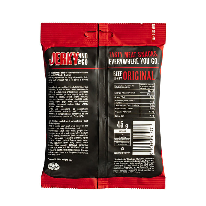 Jerky and Go Beef Jerky Original, 45g gedroogd rundvlees 