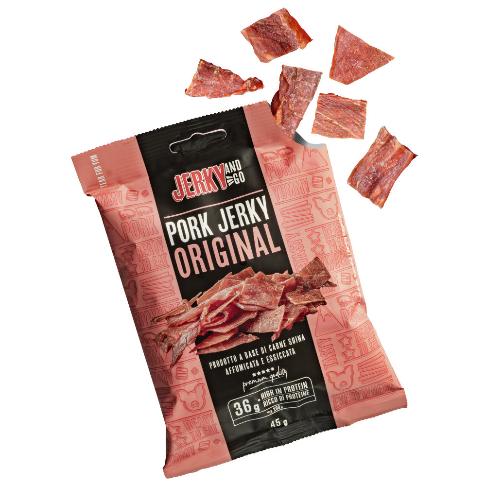 Jerky and Go Pork Jerky Original, gedroogd varkensvlees van 45g 